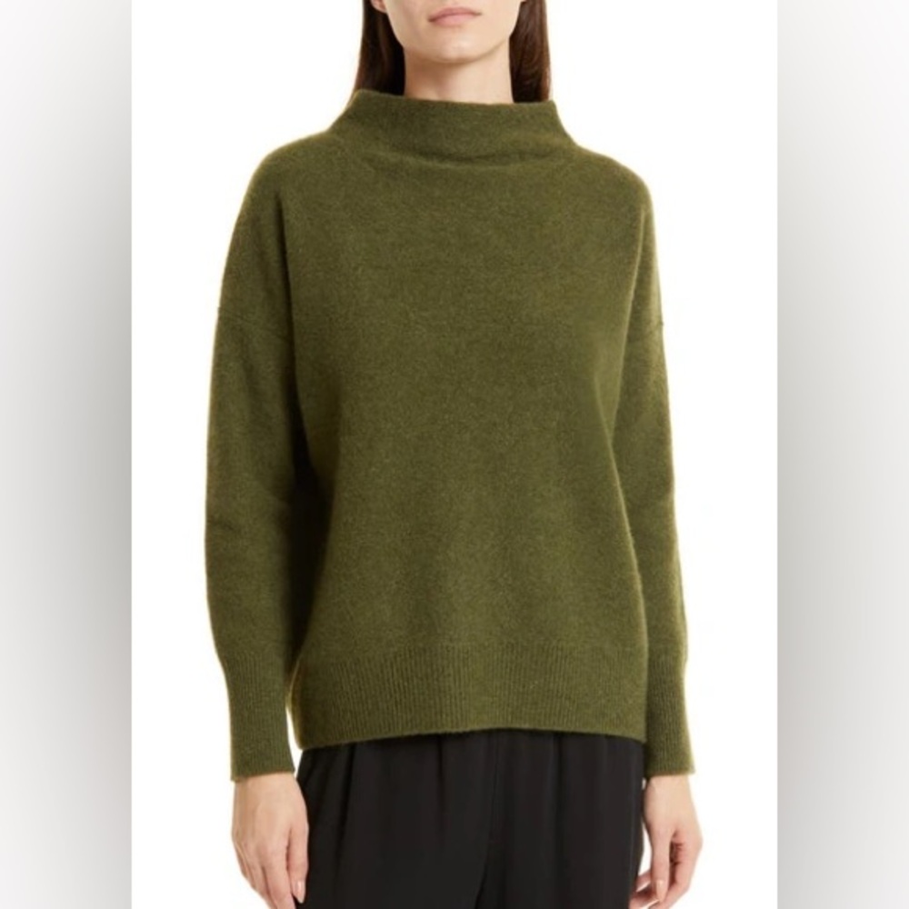 Vince Boiled Cashmere Funnel Neck Sweater XXS In Heather Bay Leaf Green